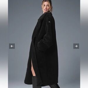 Alo Yoga Oversized Sherpa Trench Coat Black Size Large Unisex Long Plush Teddy